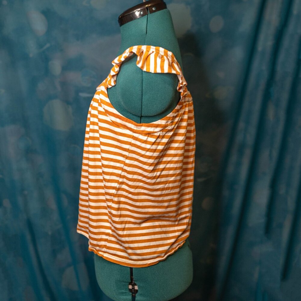 CLEARANCE Michael Kors Orange & White Striped Ruffle Sleeve Tank Top Size Small - Picture 2 of 6